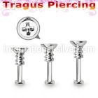 tlbescw2 316l steel tragus labret 16g w a cross screw top 