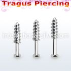 tlbescw 316l steel tragus labret 16g w a screw threading tip