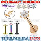 utlbin10 pvd plating titanium labret 16g flower cz internal