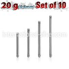 xbb20g set w 10 surgical steel barbell posts w 0.8mm threading