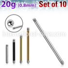 xbb20g set w 10 surgical steel barbell posts w 0.8mm threading