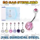 zbnrdz8jb sterilized steel belly button ring cz jewel ball