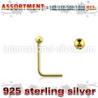 blk461 l shape nose studs silver 925 nose