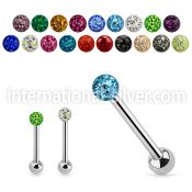 bbfr5 316l steel tongue barbell with 6mm ferido crystal ball