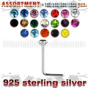 blk464 l shape nose studs silver 925 nose