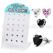 brszh3a silver ear studs heart mixed colors cz 12