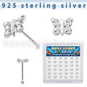 bxbutc36 silver nose bones 22g butterfly clear gems 36