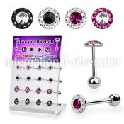 dacb237 display w steel tongue barbell w 7mm top w multi crystal