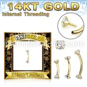 gbnzi 14kt yellow gold eyebrow curved barbell cz internal