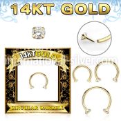 gcbz 14karat yellow gold horseshoe 16g threadless push in cz