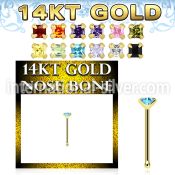 gnbqm1 14 karat yellow gold nose bone 22g square color cz