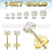 gzr 1pair 14 karat yellow gold ear studs cz