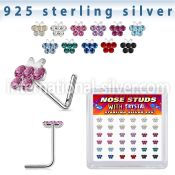 sxbufm36 silver l shaped nose studs 22g butterfly gems 36