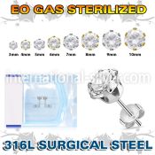zerz sterilized steel earring stud prong set cz one pair