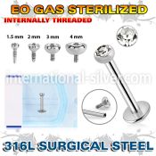 zlbirc sterilized steel labret stud flat head gem internal