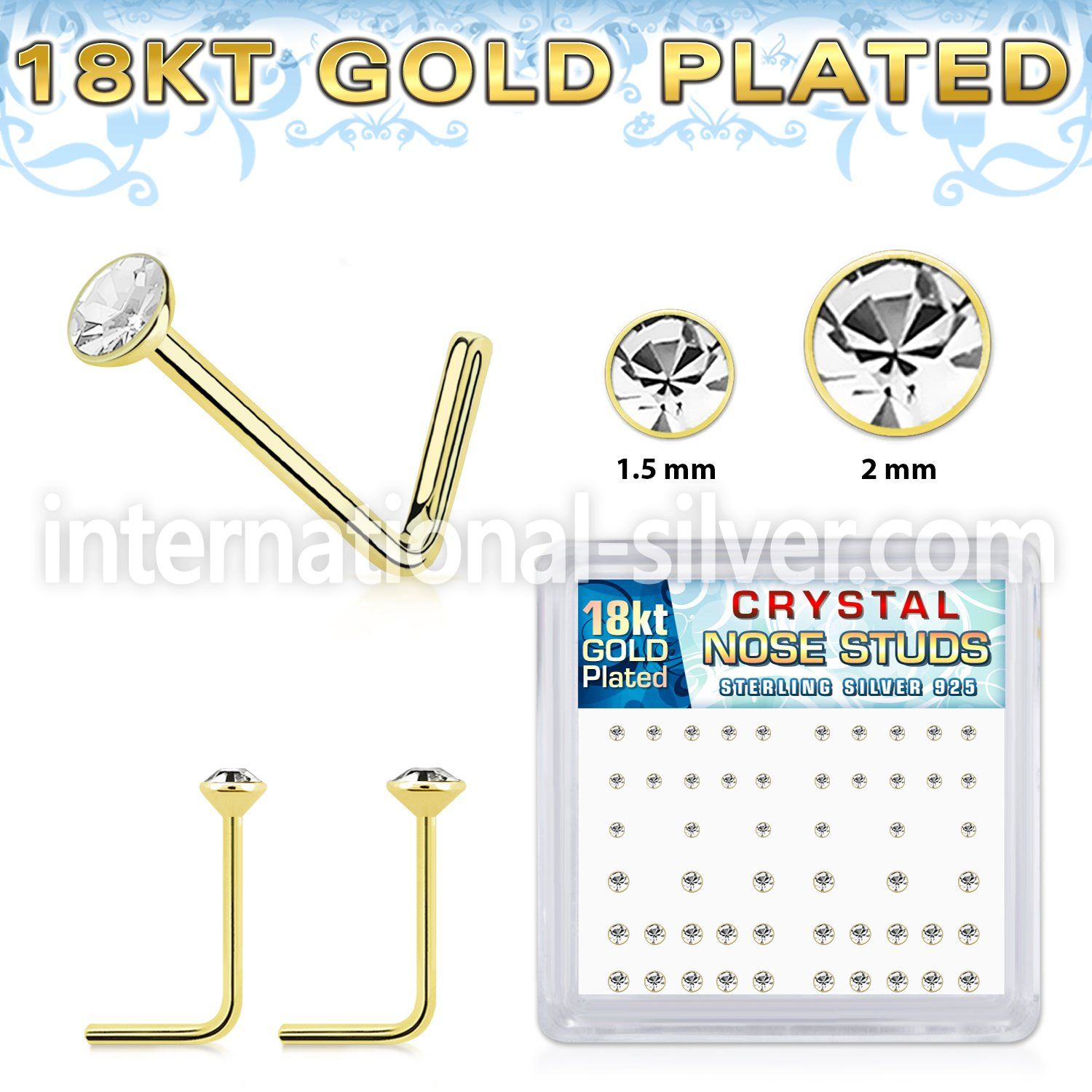 18bxsmc8 18k gold silver l shaped nose studs 22g gem 52