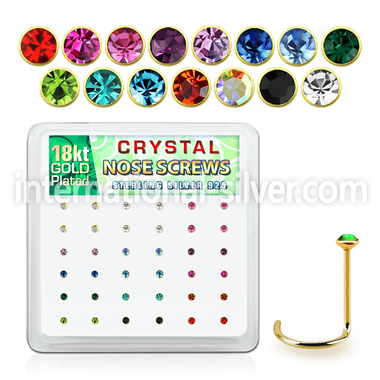 18nwbxm box w gold plated silver nose screw w 1.5mm mix crystals
