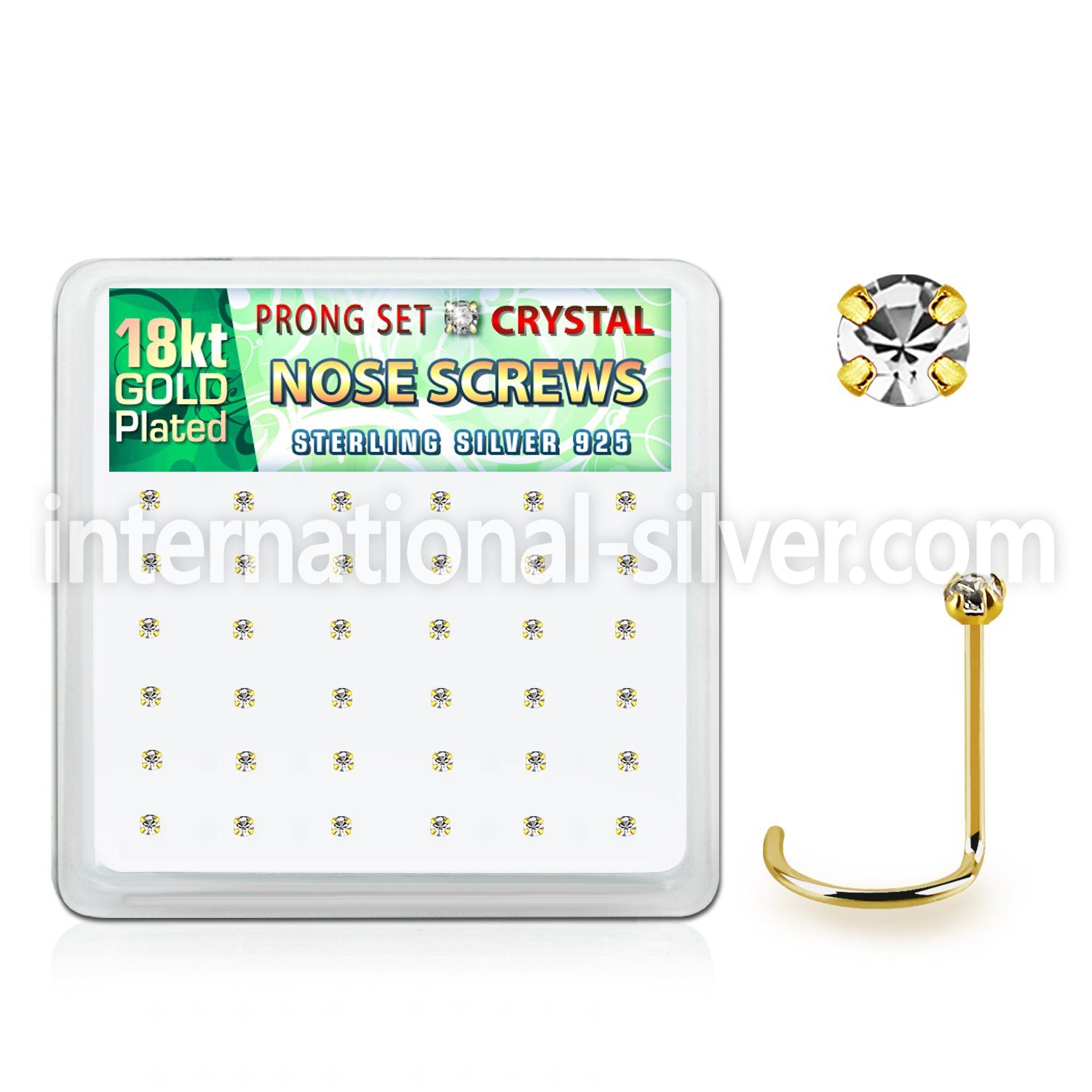 18nwpxc box w gold plated silver nose screw w set 1.5mm crystals