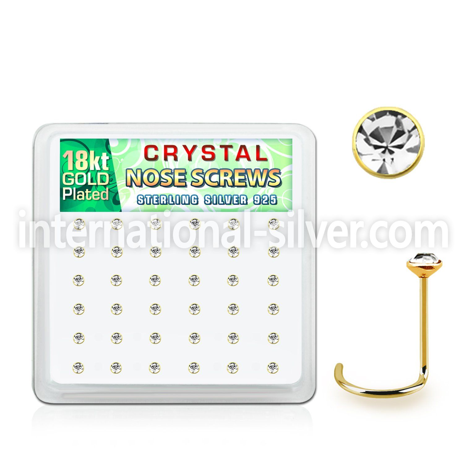 18w14xc box 36 gold plated silver nose screw 2mm clear crystal