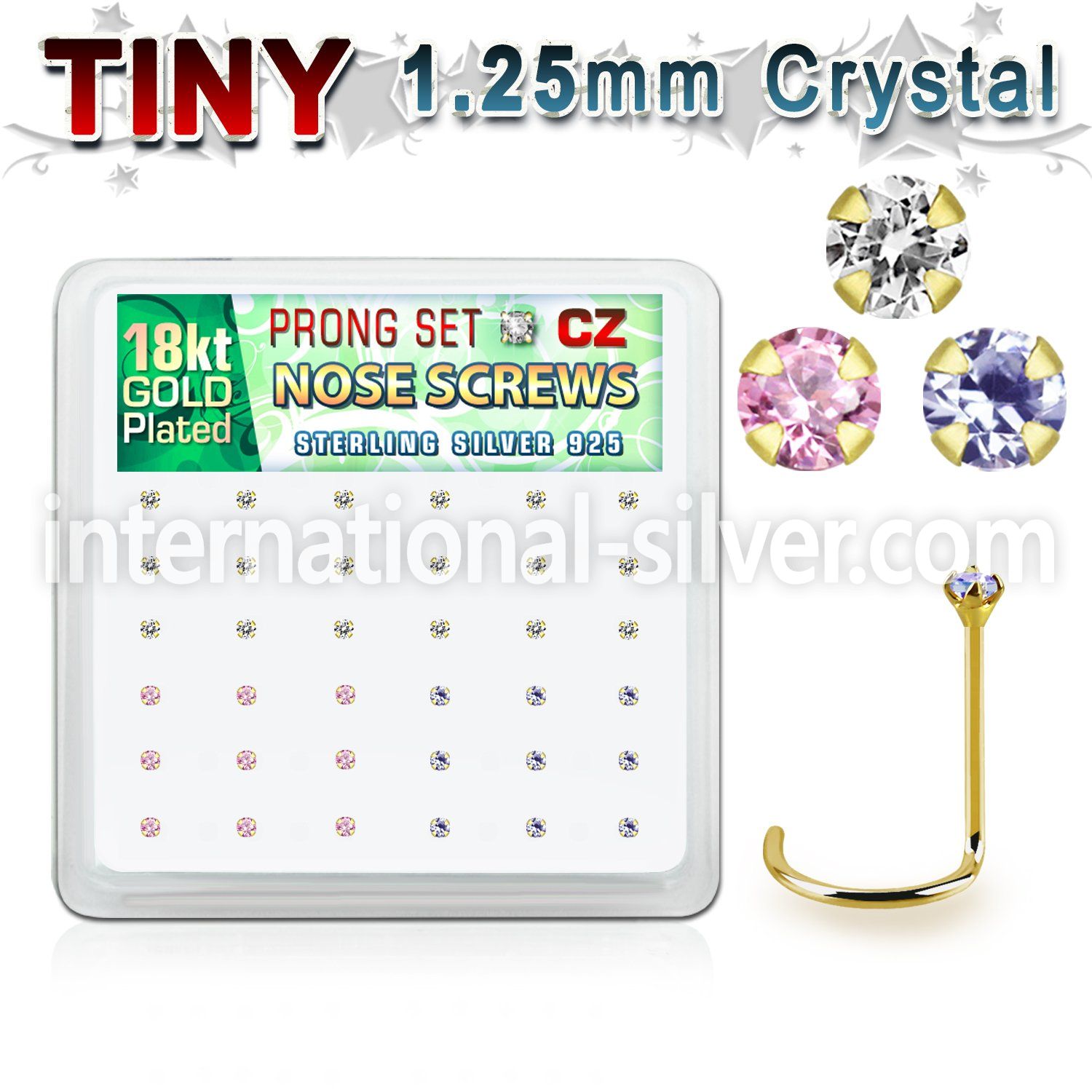 18wz12xm box gold plated silver nose screws w set 1.25mm mix czs