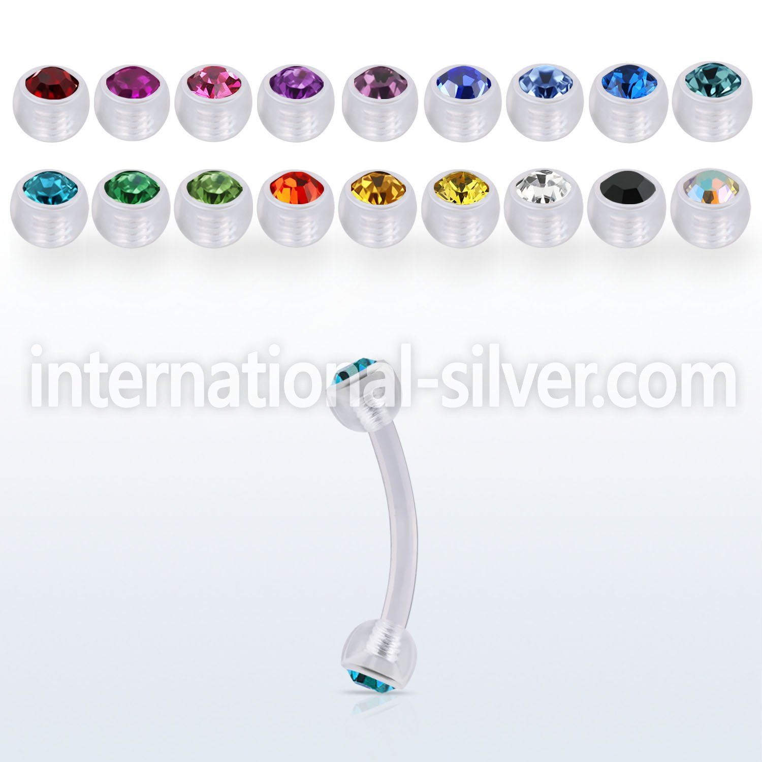 abneajb3 acrylic eyebrow banana w 3mm balls w bezel set crystals