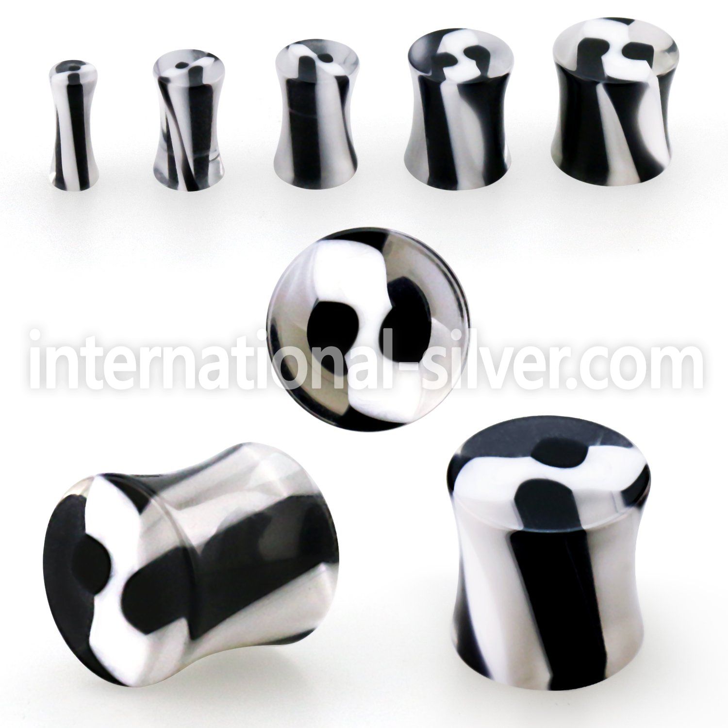 acpf solid acrylic double flared plug w black white swirl