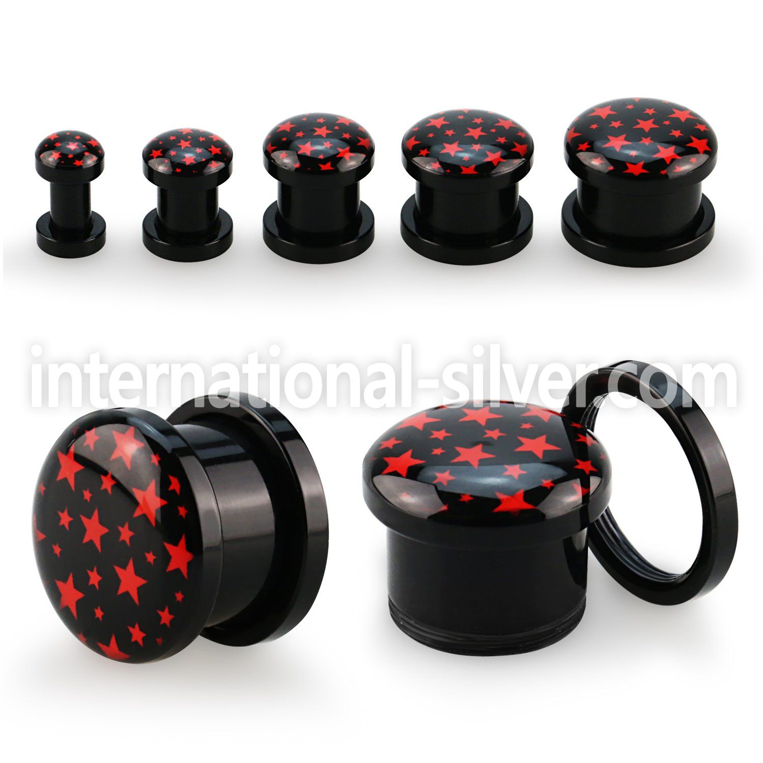 afpp black acrylic screw fit logo plug w red stars