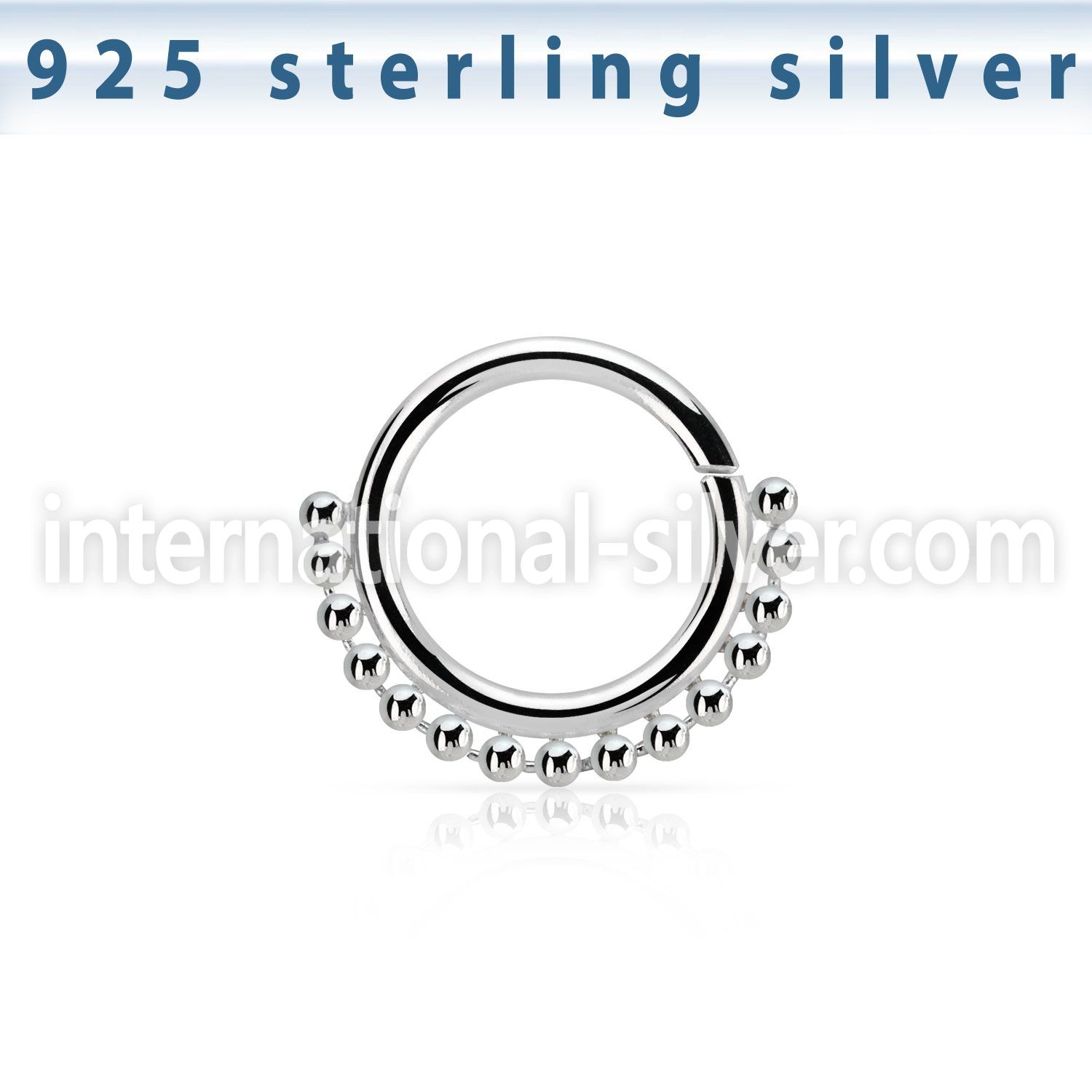 agspv16 silver seamless septum ring 16g small beads