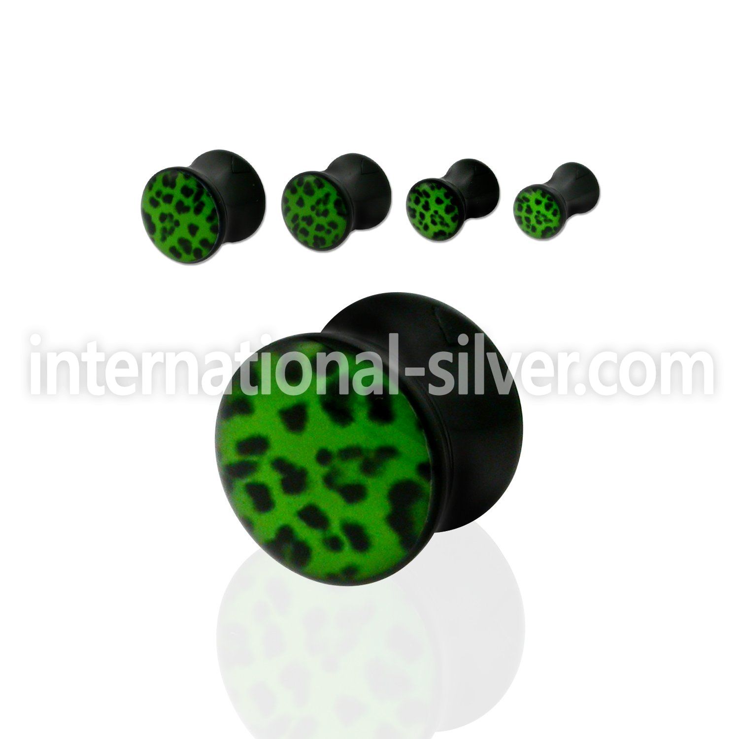 apgaa acrylic double flared plug w green black leopard logo