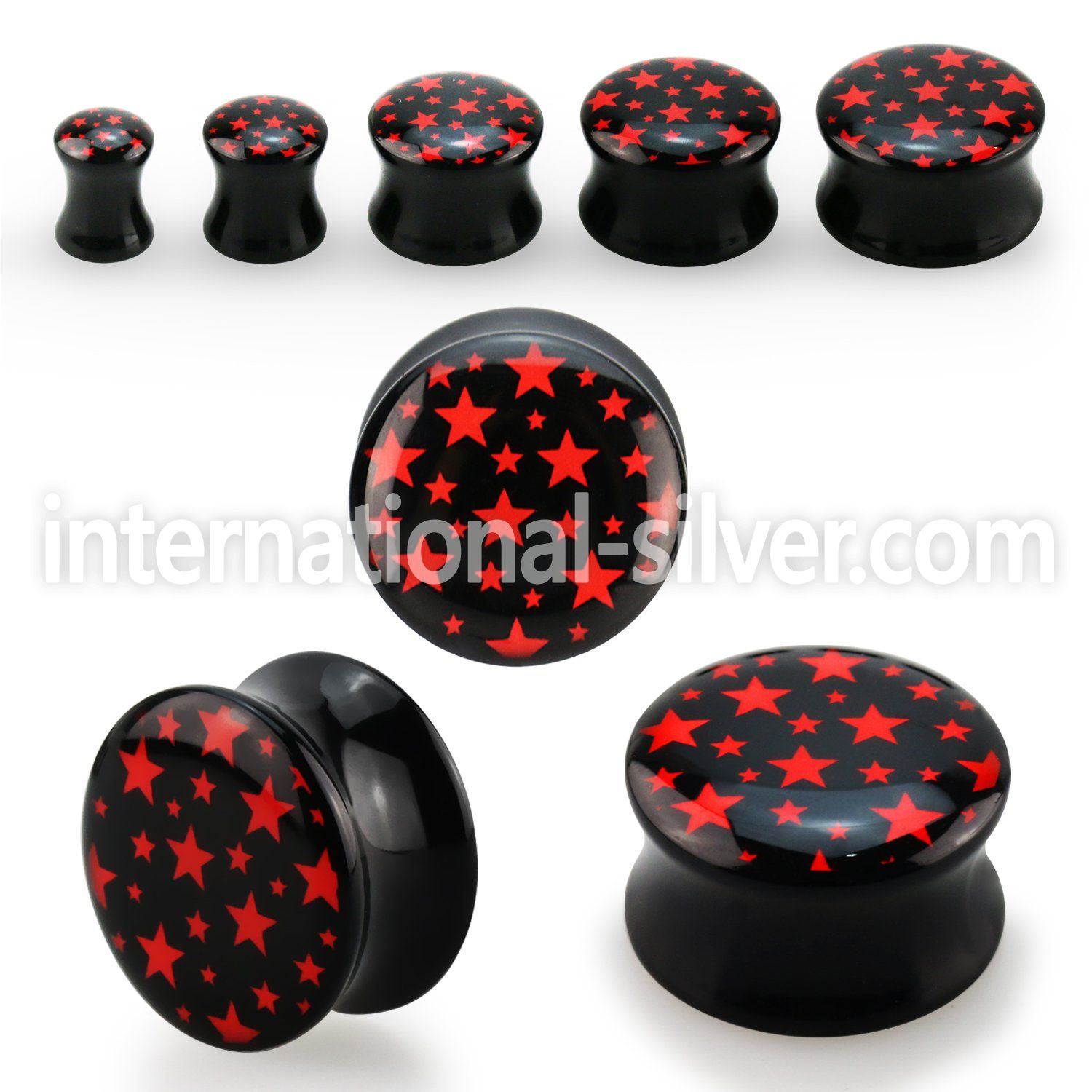 apghh black acrylic double flare logo plug with cute red stars