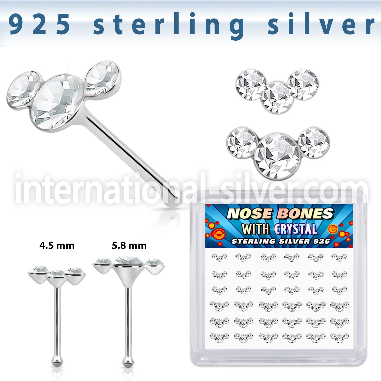 b36cumxc silver nose bones 22g crystals curved 36