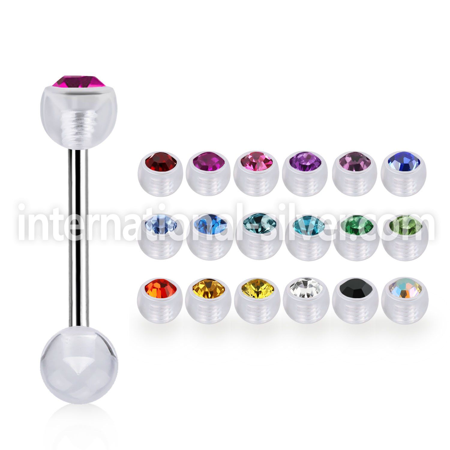 bbajb6 straight barbells surgical steel 316l with acrylic parts tongue