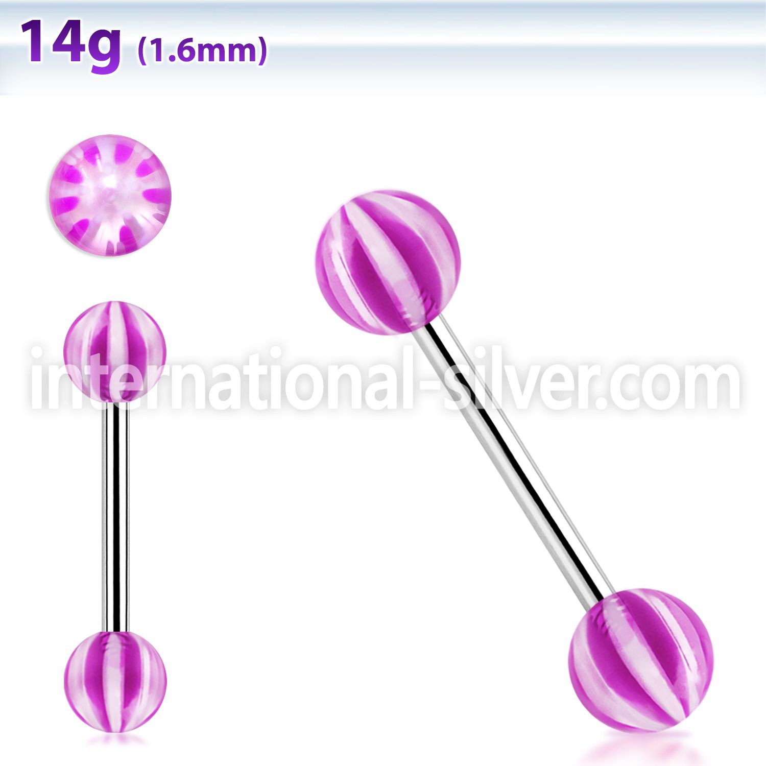 bbdxw steel tongue barbell w 6mm acrylic balls w star pattern