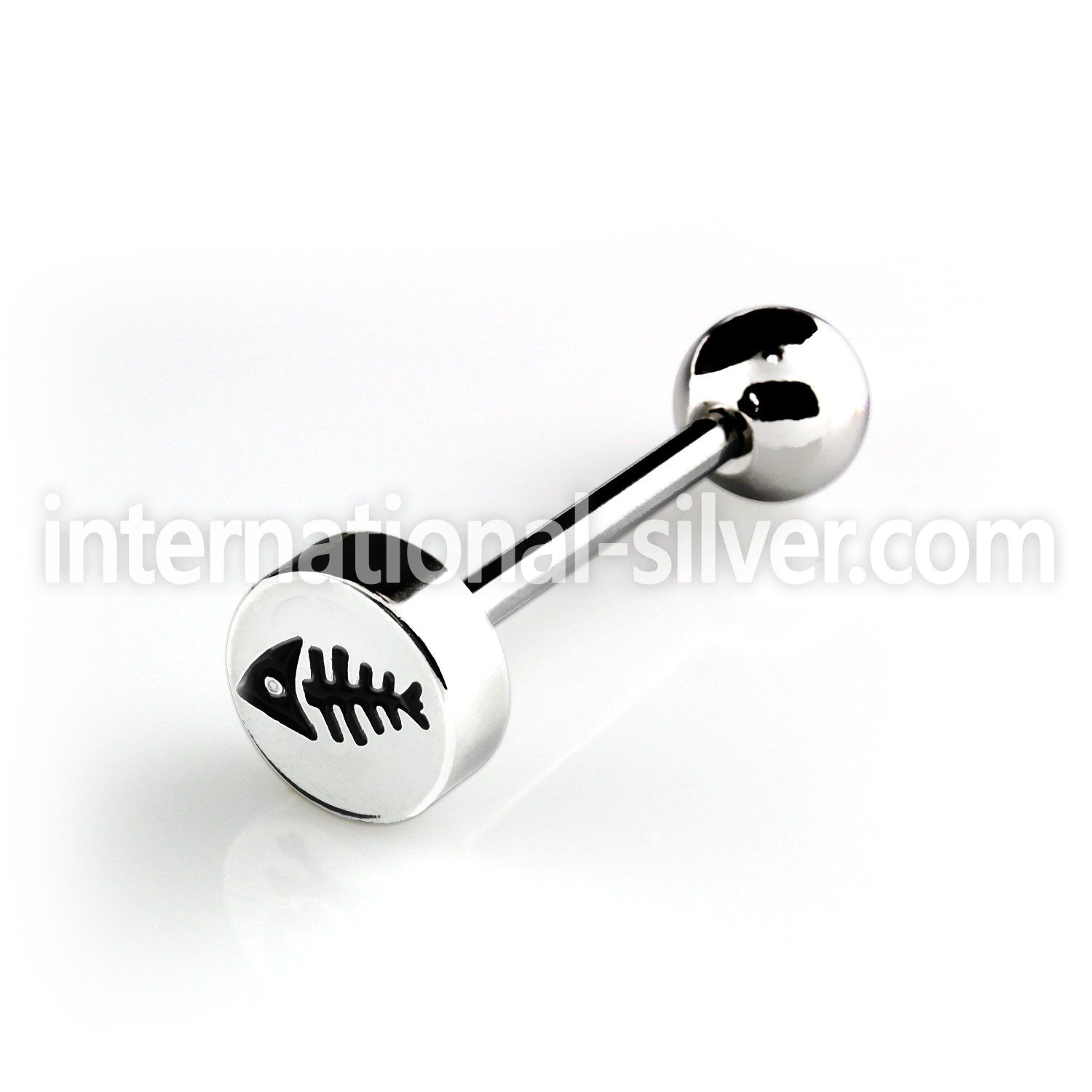 bbec2 316l steel tongue barbell with 8mm bone logo top
