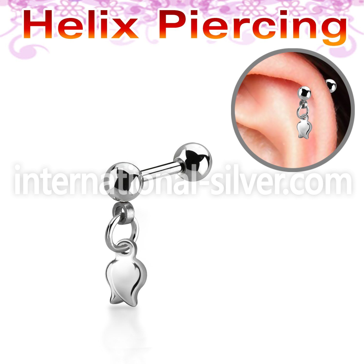 bber82 316l steel helix barbell, 16g w 4mm ball tulip 