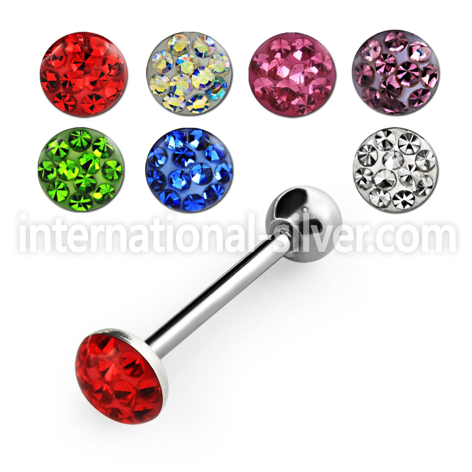 bbfc3x 316l steel tongue barbell with 5 5mm top with crystal
