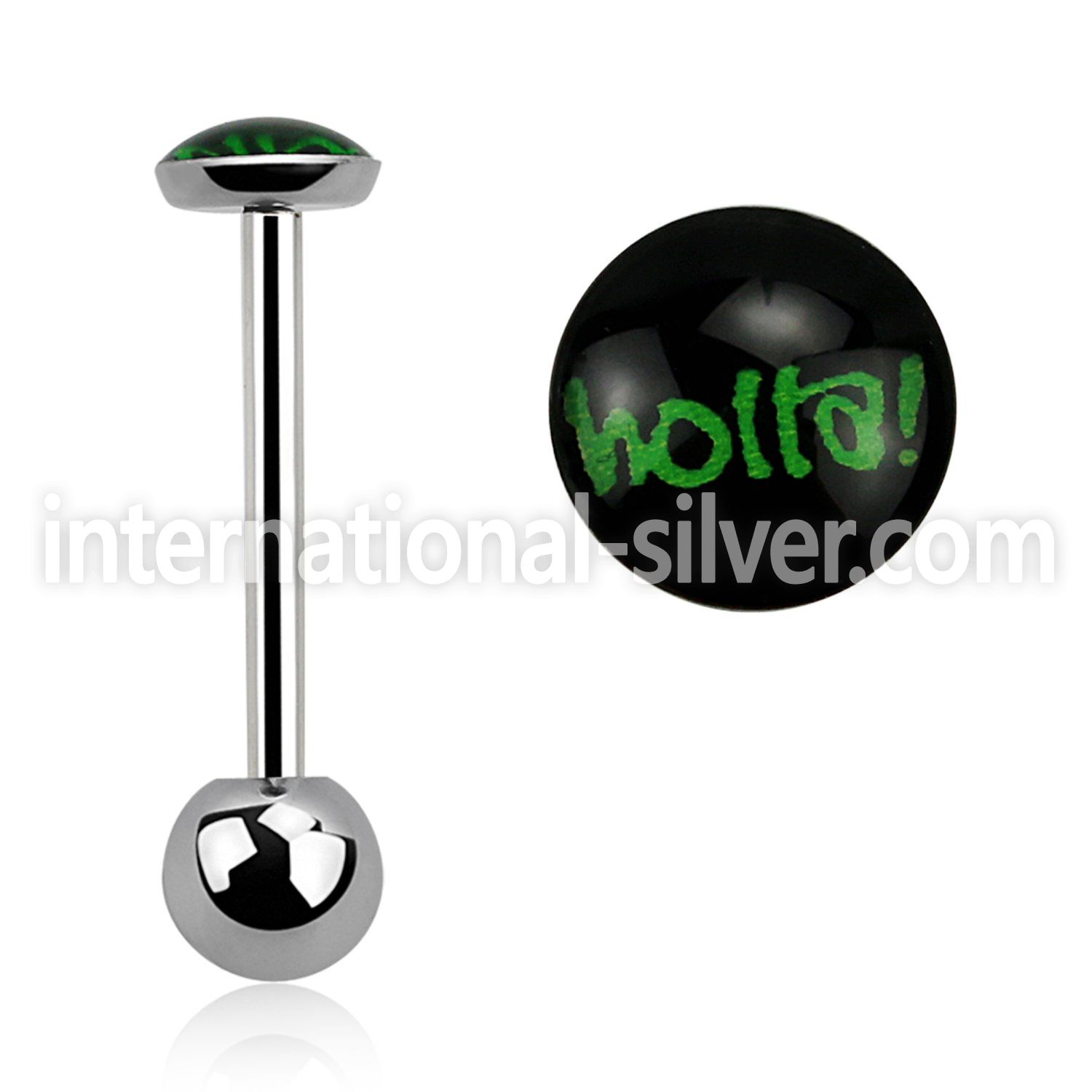 bbfhl 316l steel tongue barbell with holla logo