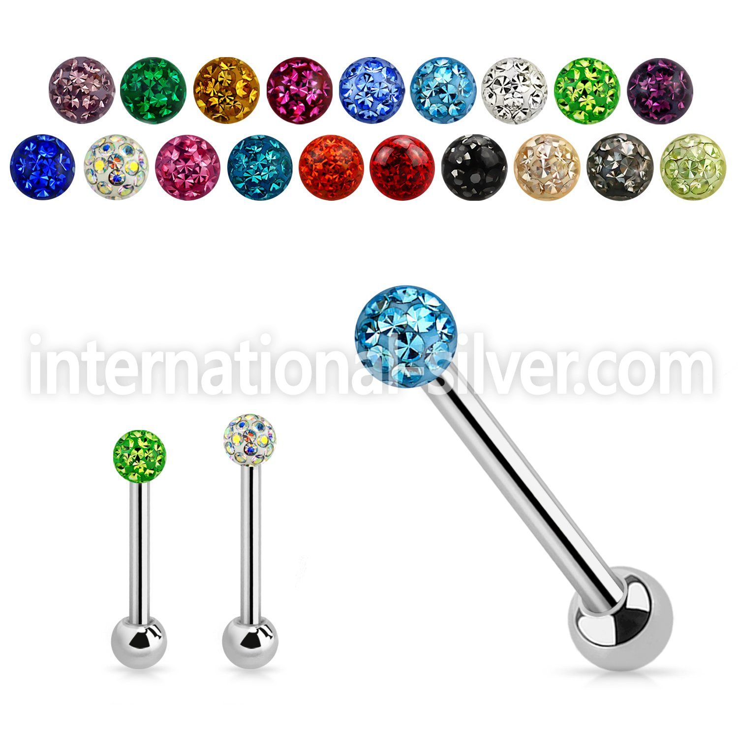 bbfr5 316l steel tongue barbell with 6mm ferido crystal ball
