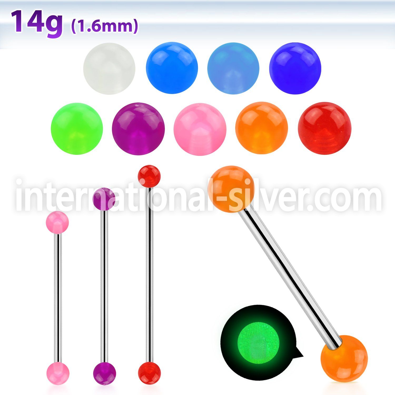 bbigl5 straight barbells surgical steel 316l with acrylic parts 