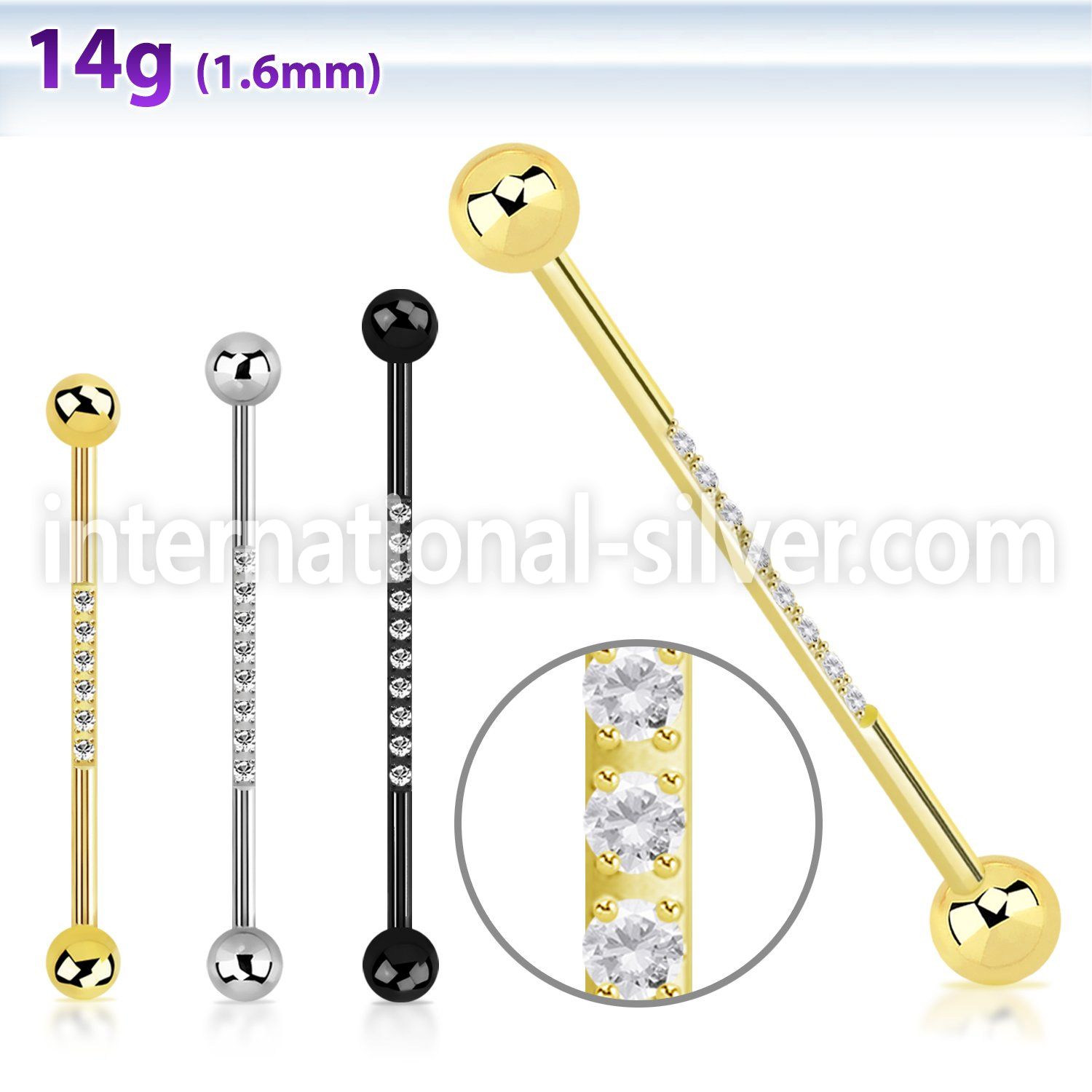bbindz pvd plating titanium 14g industrial barbell cz