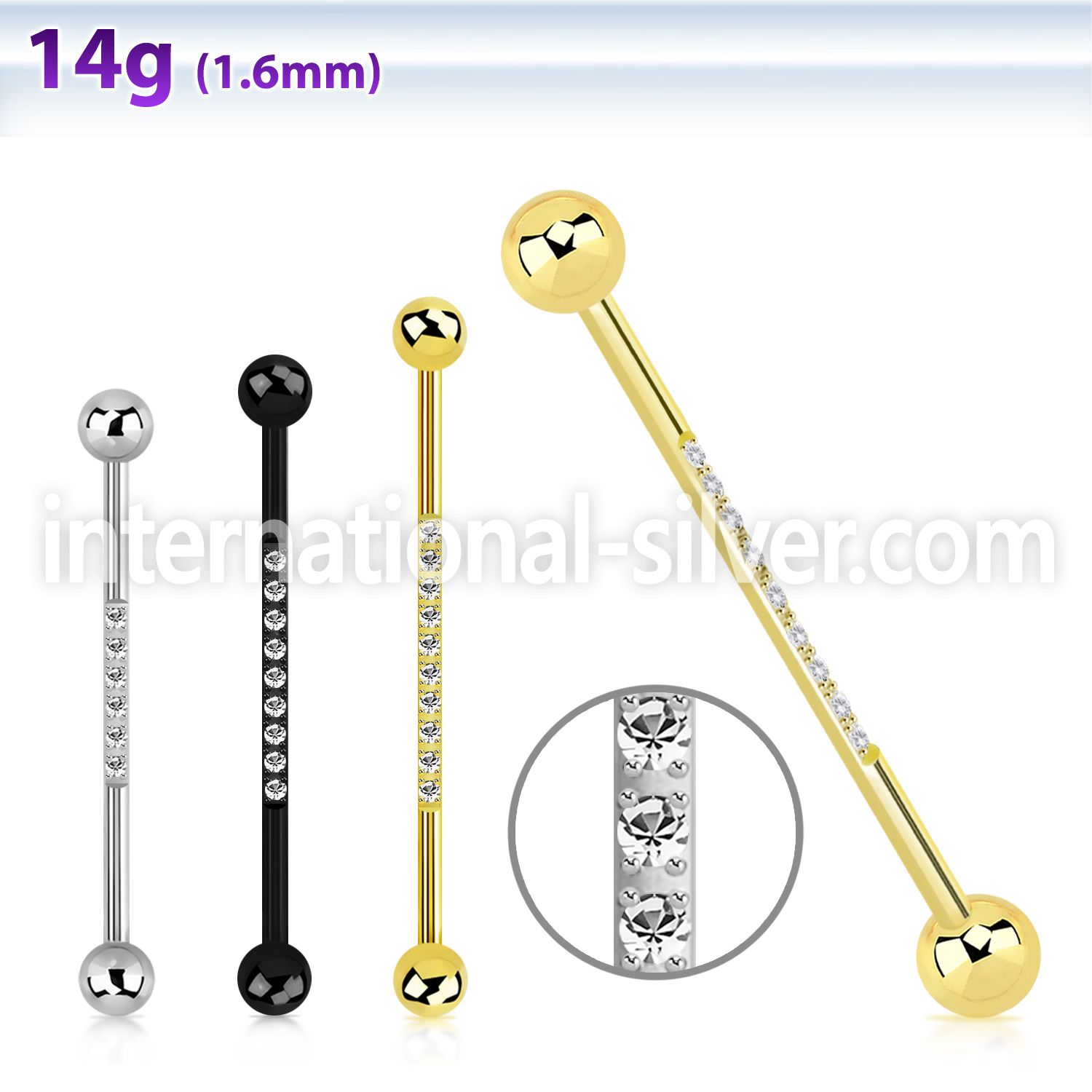 bbindz pvd plating titanium 14g industrial barbell cz