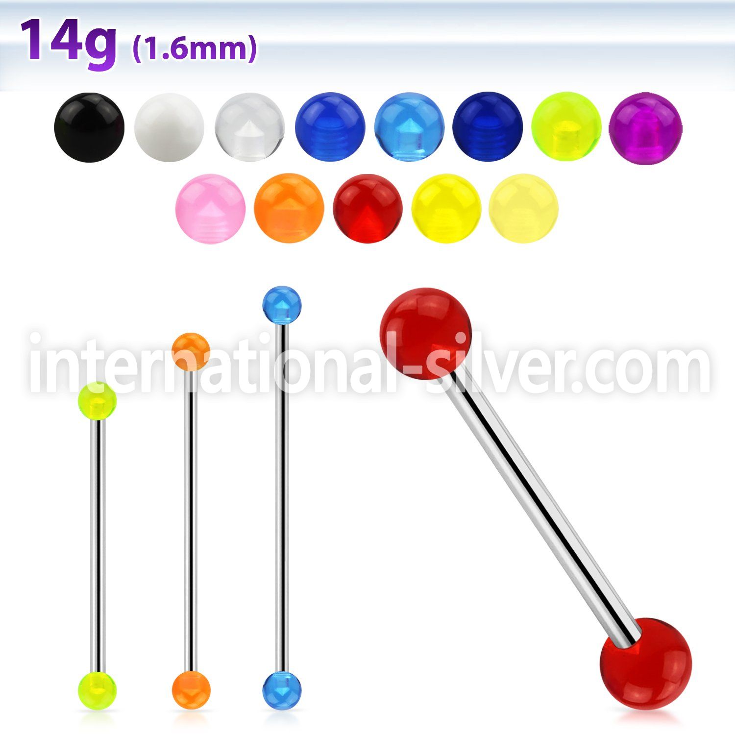 bbiuv5 straight barbells surgical steel 316l with acrylic parts 