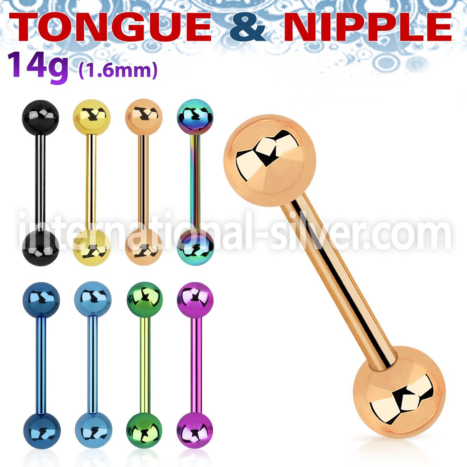 bbtb5 straight barbells anodized surgical steel 316l nipple