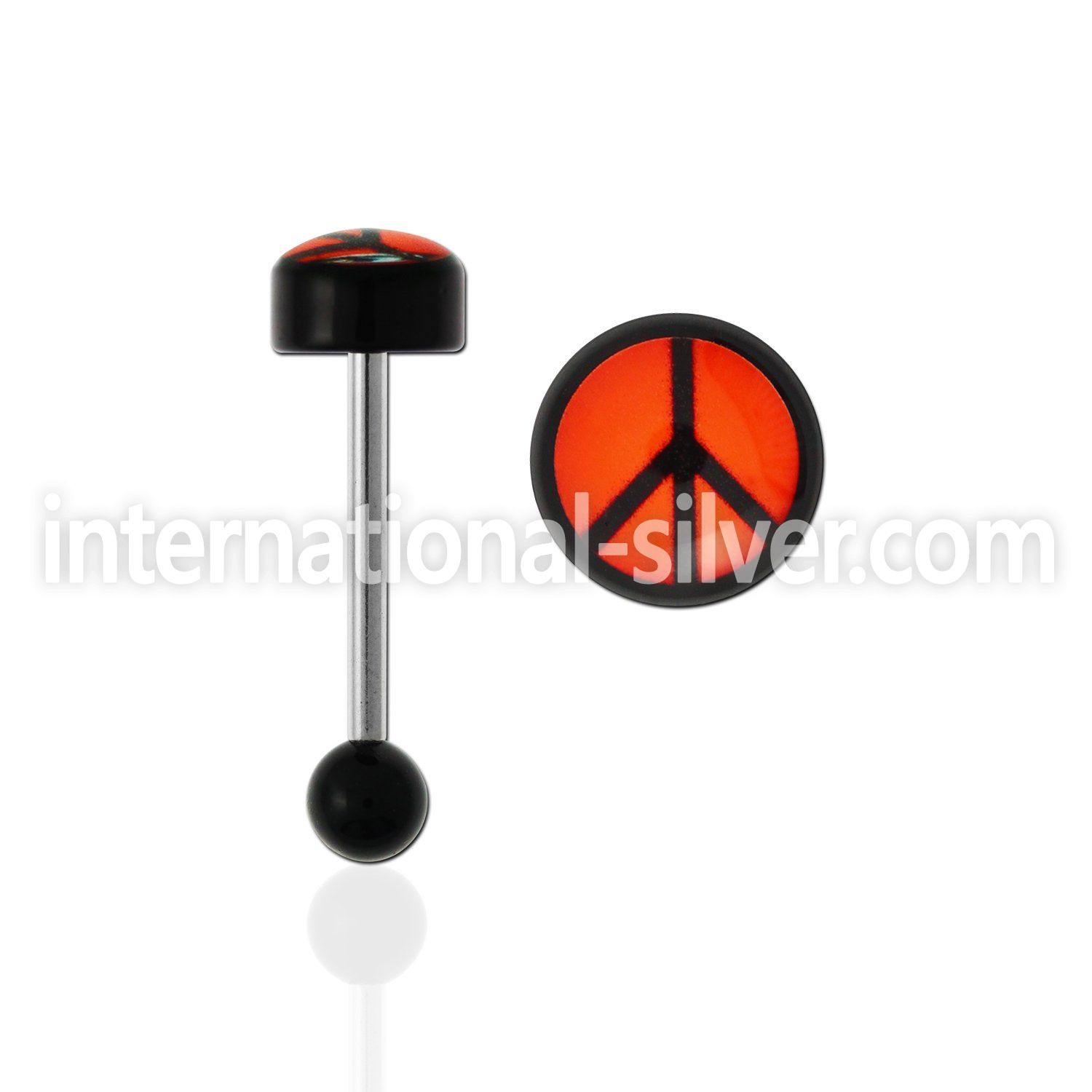 bbvg2 316l tongue barbell w 8mm acrylic top w peace logo