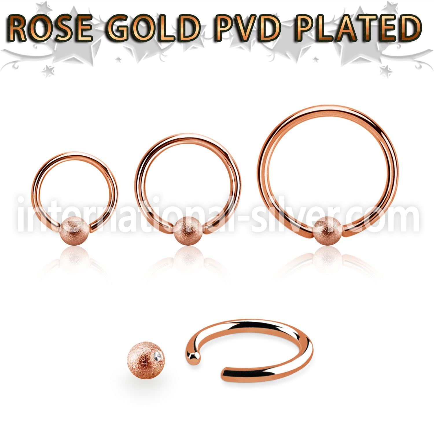 bcrr14f4 rose gold steel captive bead ring, 14g w 4mm frosted ball