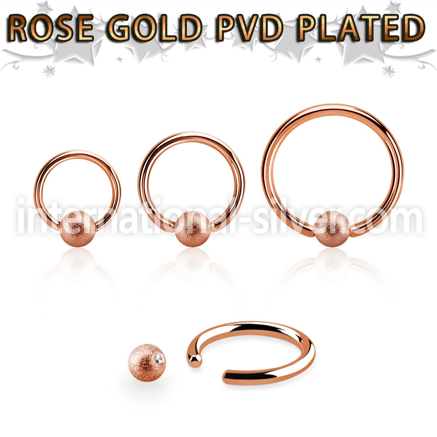 bcrr14f5 rose gold steel captive bead ring, 14g w 4mm frosted ball