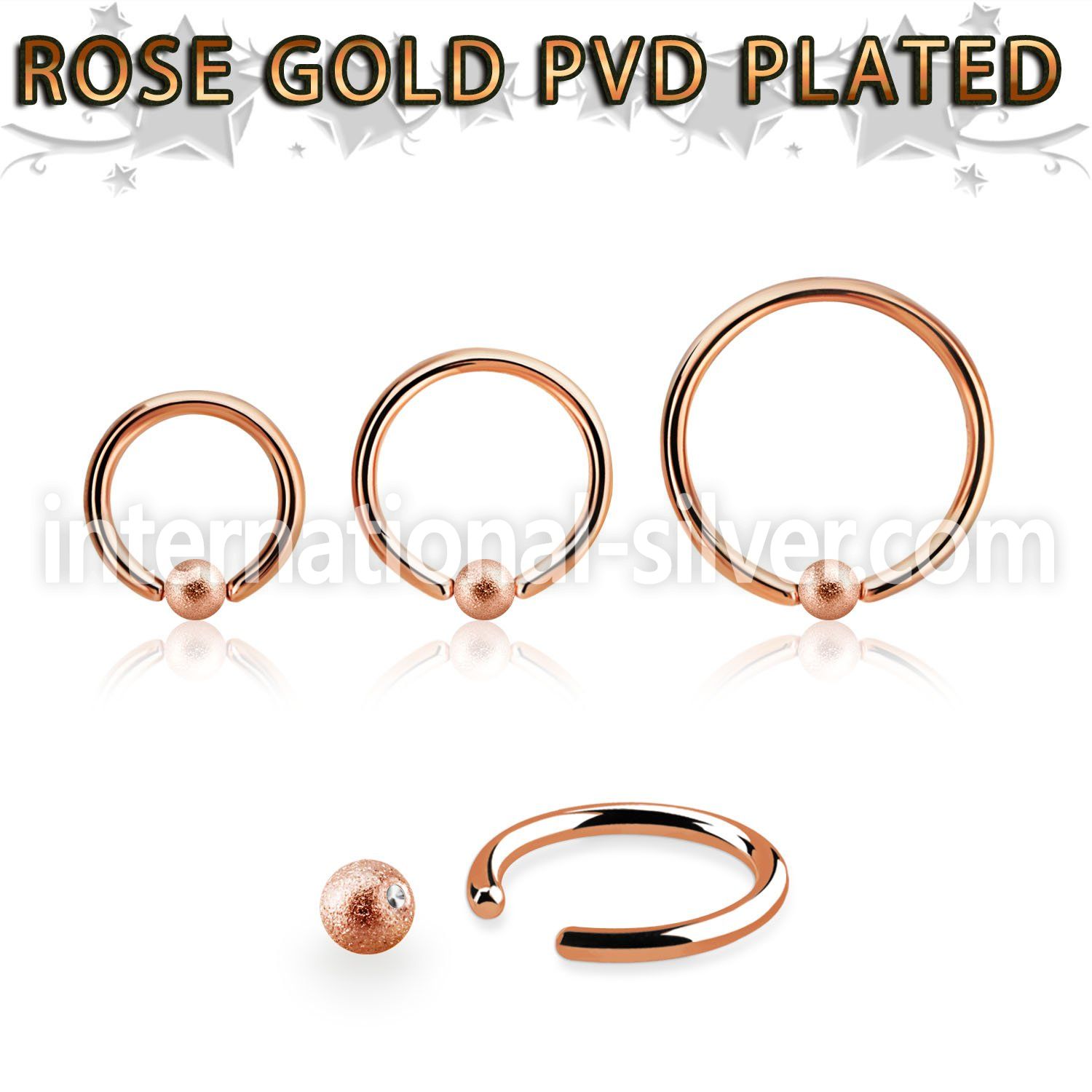 bcrr16f3 rose gold captive bead ring, 16g w 3mm frosted ball