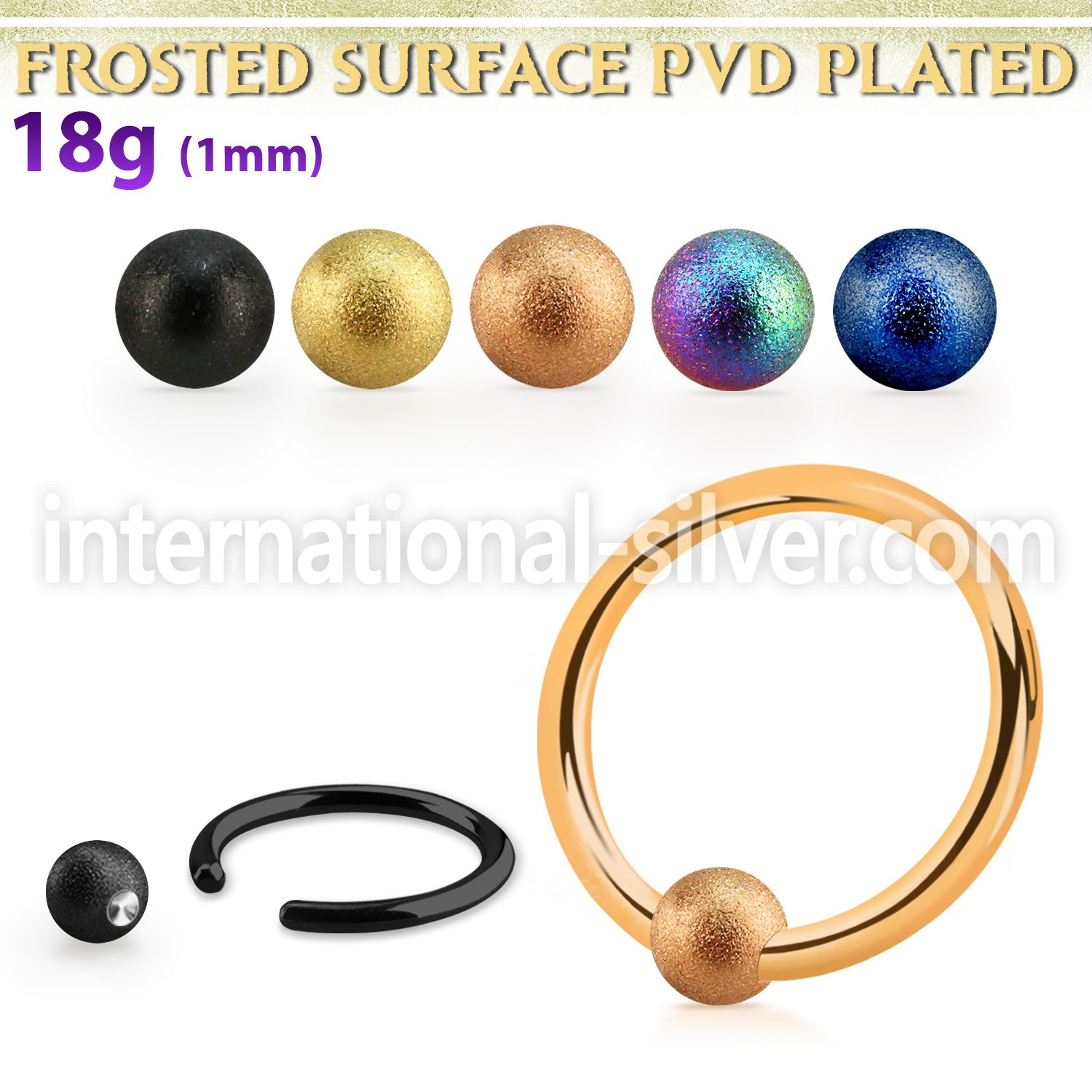 bcrt18f3 anodized steel ball closure ring, 18g w 3mm frosted ball