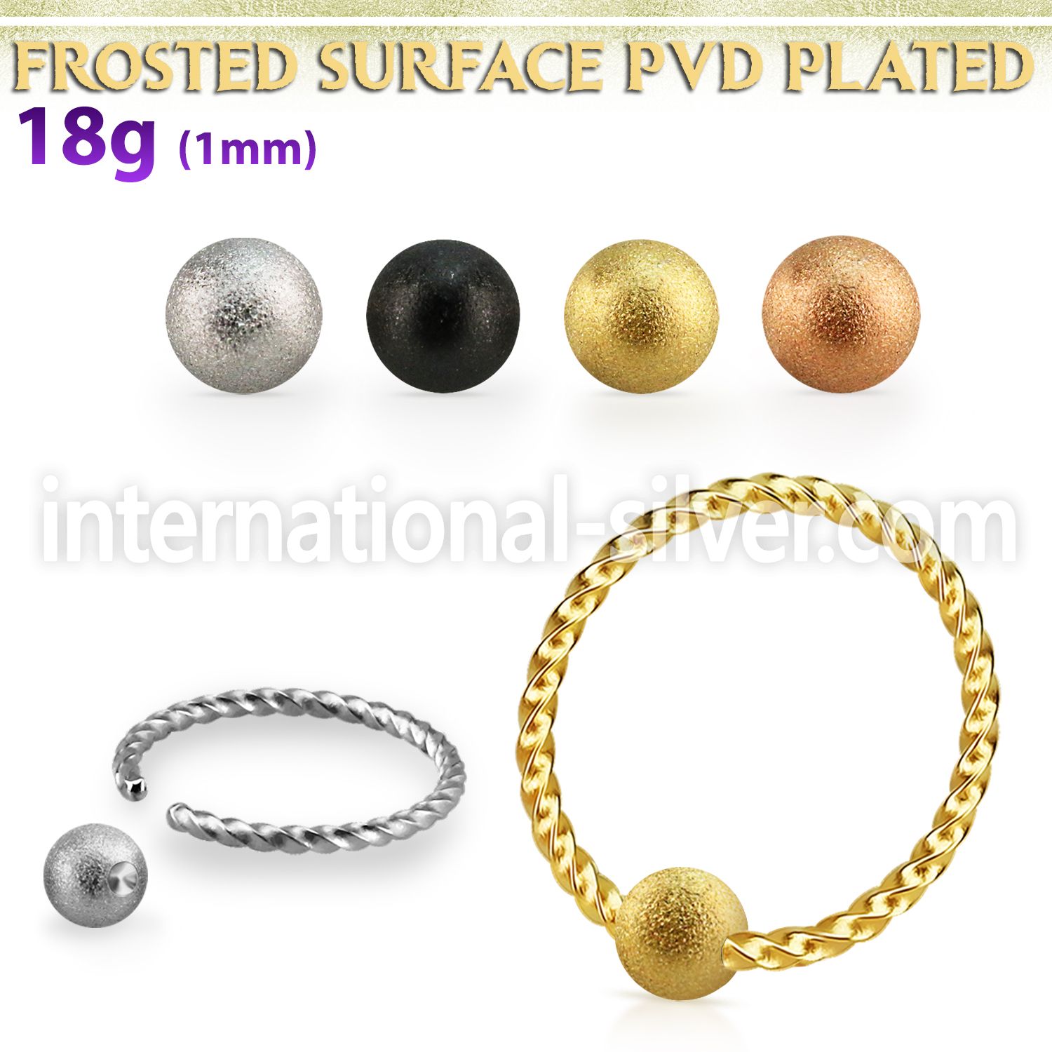 bcw18f3 captive bead ring 1mm twisted wire w 3mm frosted ball