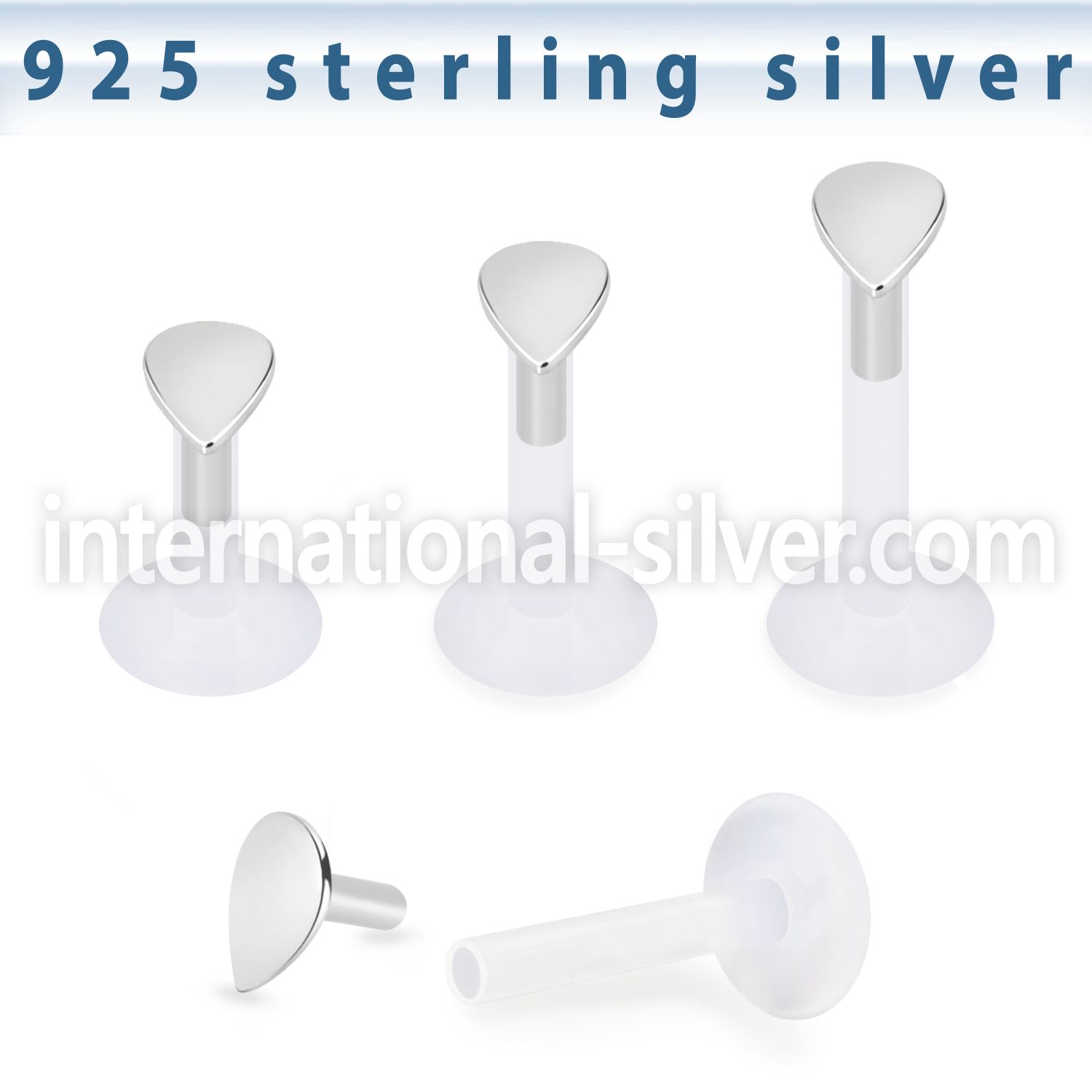 bilbdr clear flexi labret stud 16g silver teardrop shape top